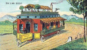 hose Early Futures-01:  Travelling House, from the "En l'an 200" card series (1899), by Jean-Marc Côté