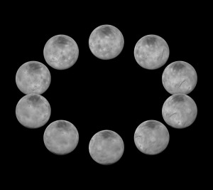 In July 2015, New Horizons captured images of the largest of Pluto's five moons, Charon, rotating over the course of a full day. The best currently available images of each side of Charon taken during approach have been combined to create this view of a full rotation of the moon. NASA/Johns Hopkins University Applied Physics Laboratory/Southwest Research Institute